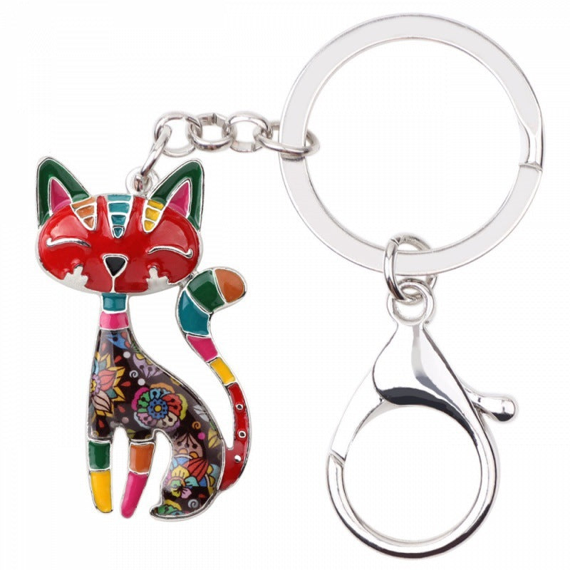 卸売カラー猫合金キーホルダー